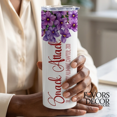 Woman holding personalized Delta Violets Topper Tumbler
