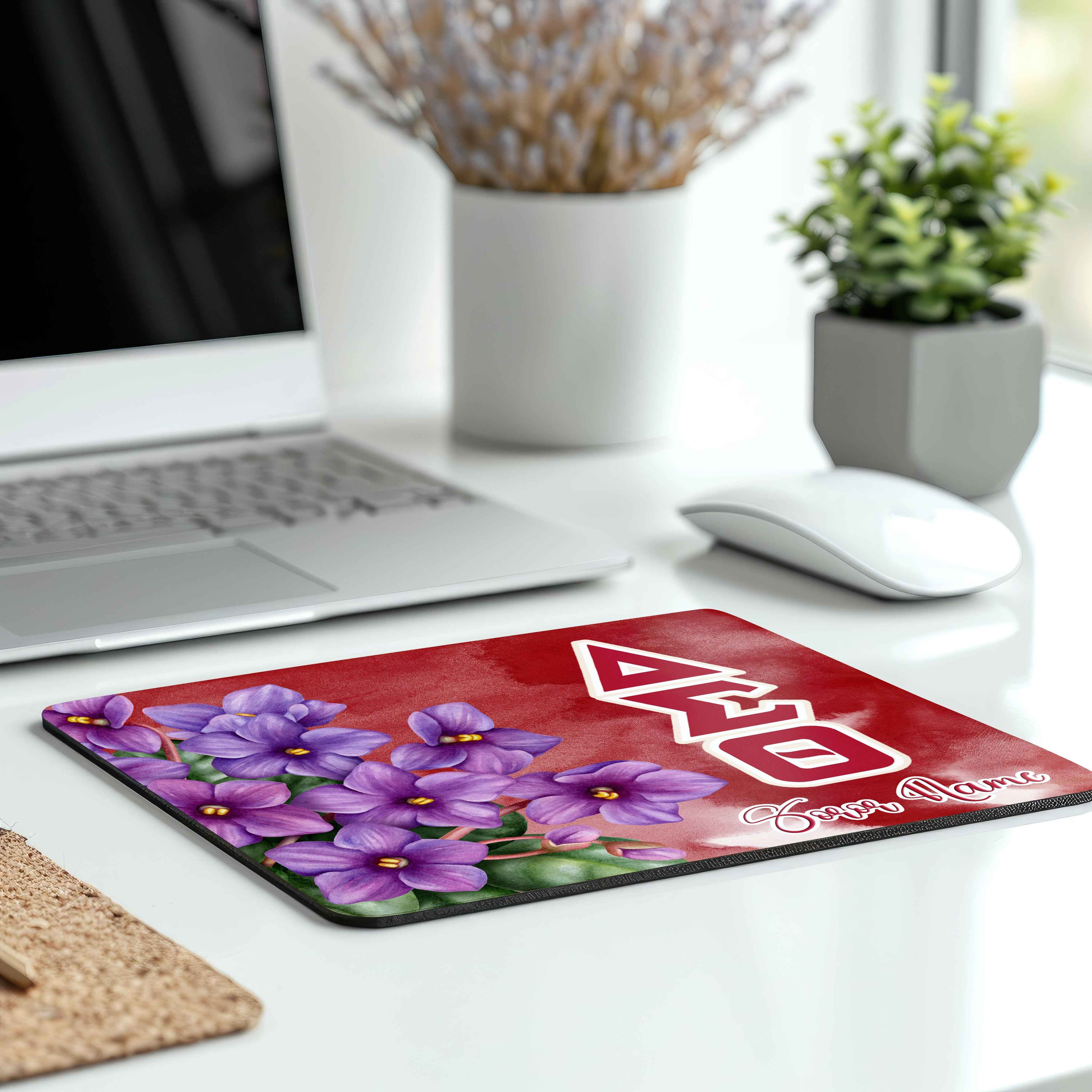 Mouse Pad - African Violets and Greek Letters Delta Sigma Theta Sorority