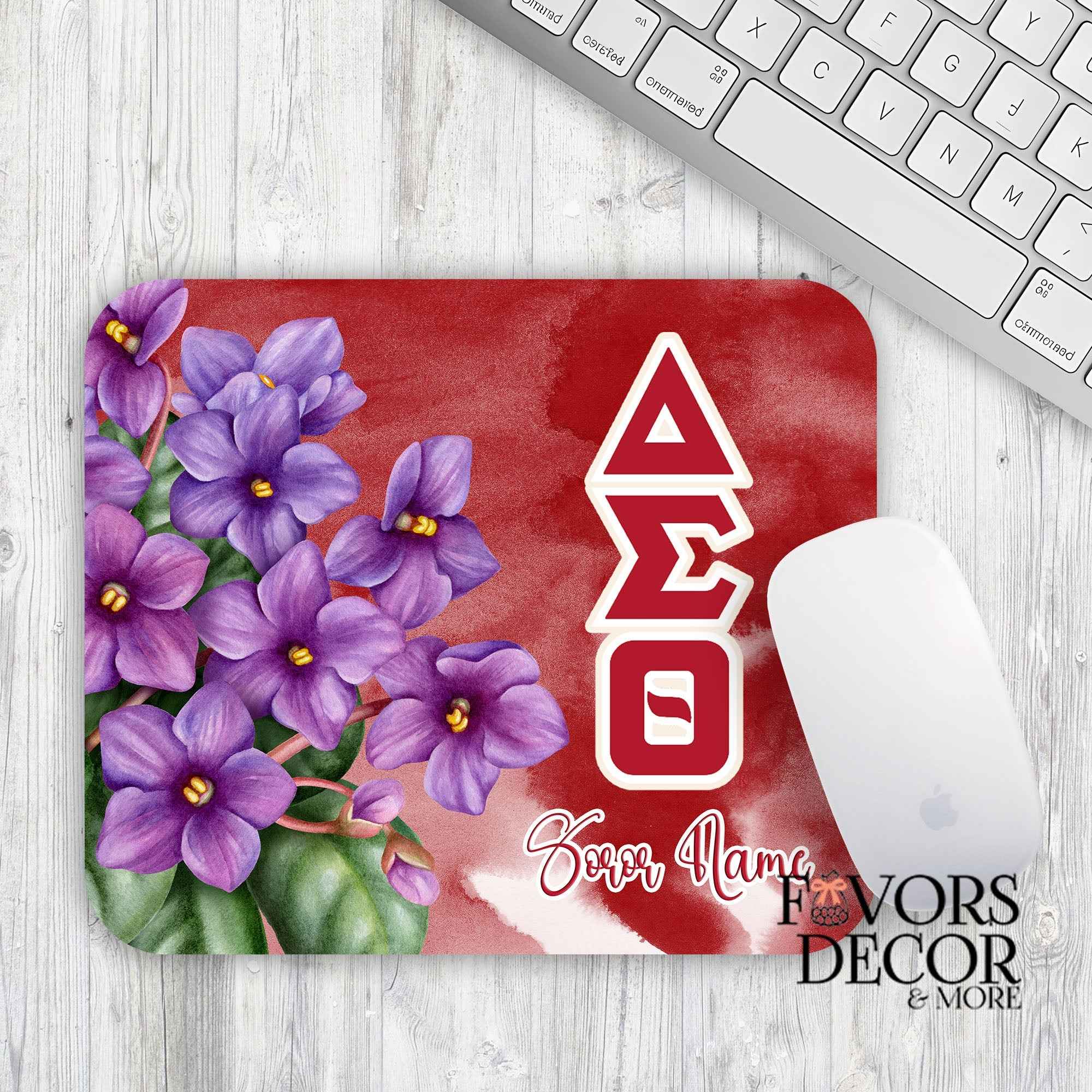 Mouse Pad - African Violets and Greek Letters Delta Sigma Theta Sorority