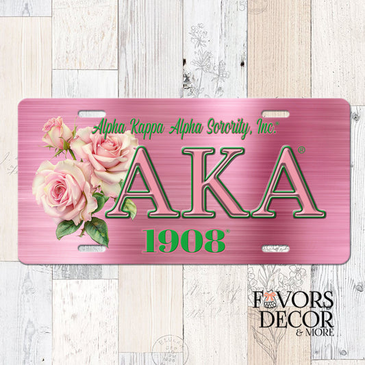 License Plate | Alpha Kappa Alpha - Greek Letters and Pink Tea Roses