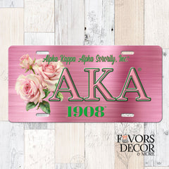 License Plate | Alpha Kappa Alpha - Greek Letters and Pink Tea Roses