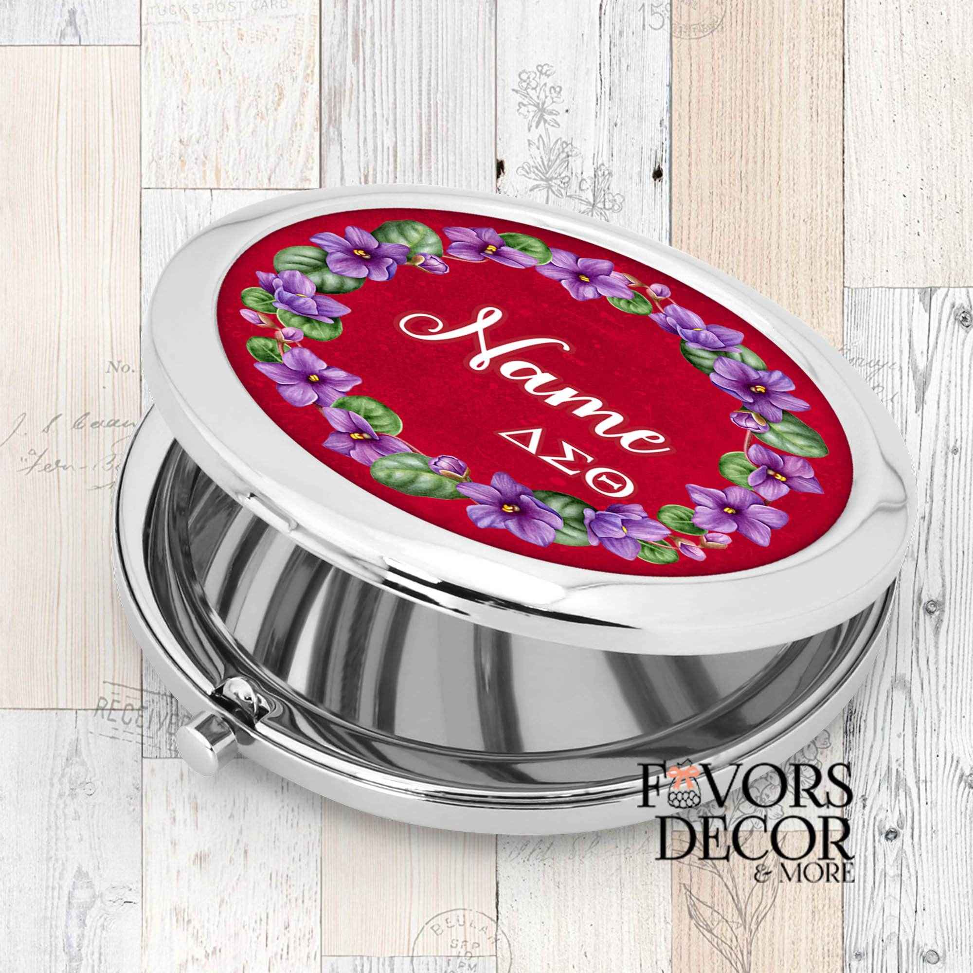 Compact Mirror - Delta Sigma Theta Sorority | African Violets Wreath Personalized - Favors Decor and More
