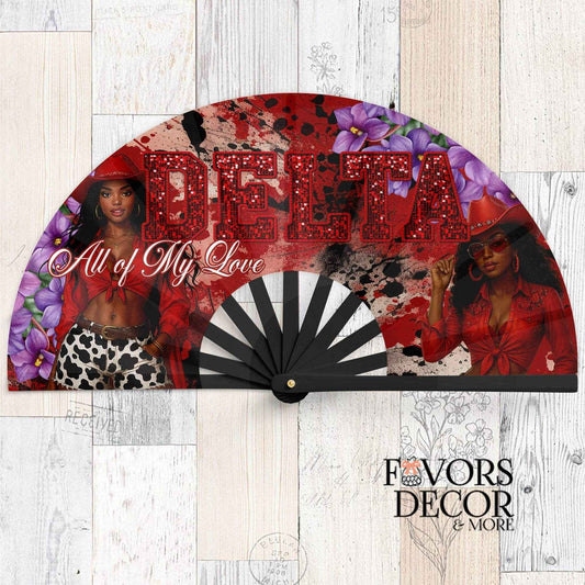 Clack Fan - Delta Sigma Theta® | “All of My Love” Clack Fan – Cowgirl Style with African Violets - Favors Decor and More