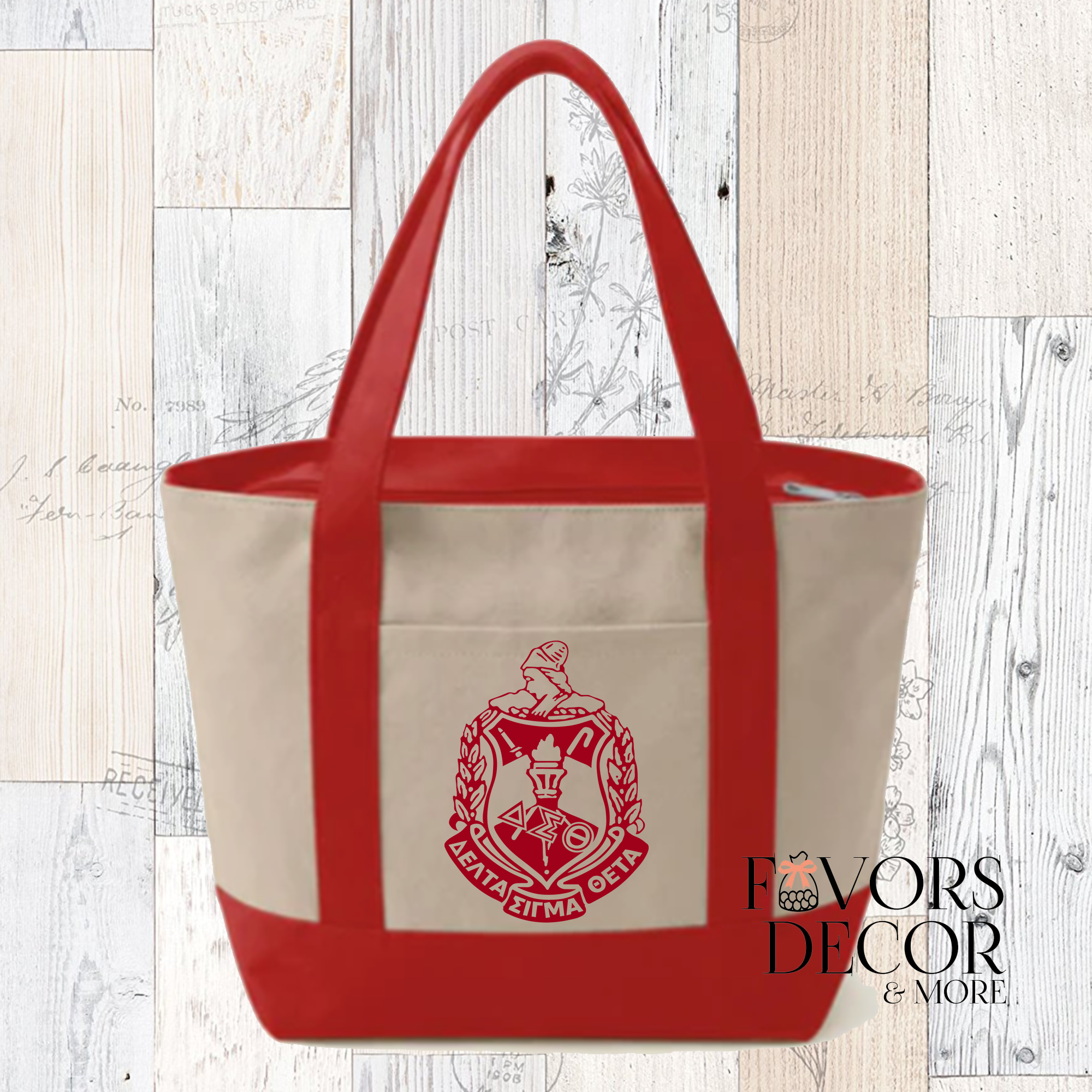 Red Cream Canvas Tote