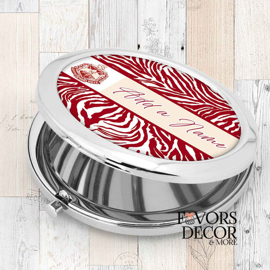 Compact Mirror - Delta Sigma Theta Sorority | Zebra Print Personalized - Favors Decor and More