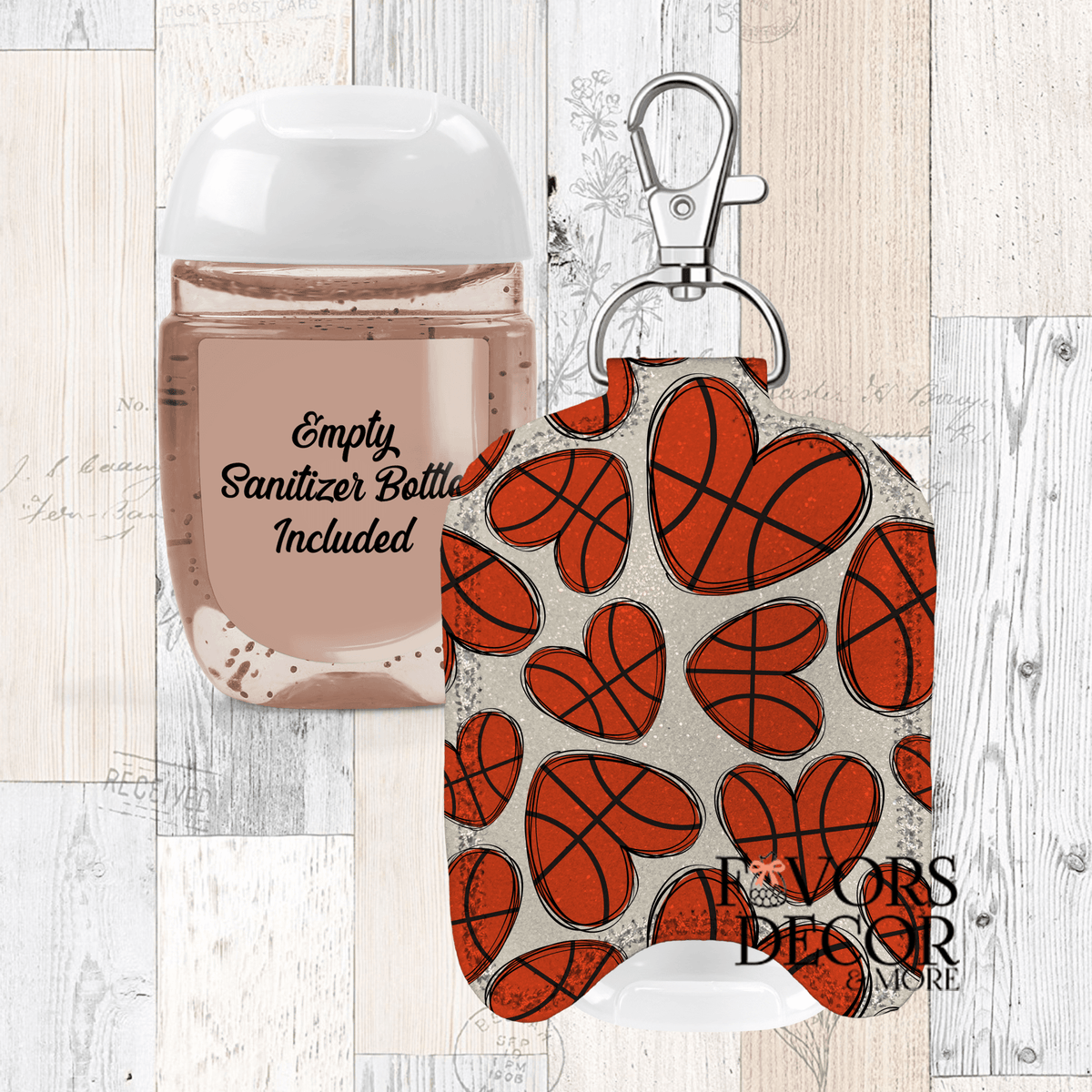 Hand Sanitizer Holder – Custom Printed Glitter Fabric Includes Empty Bottle - Favors Decor and More