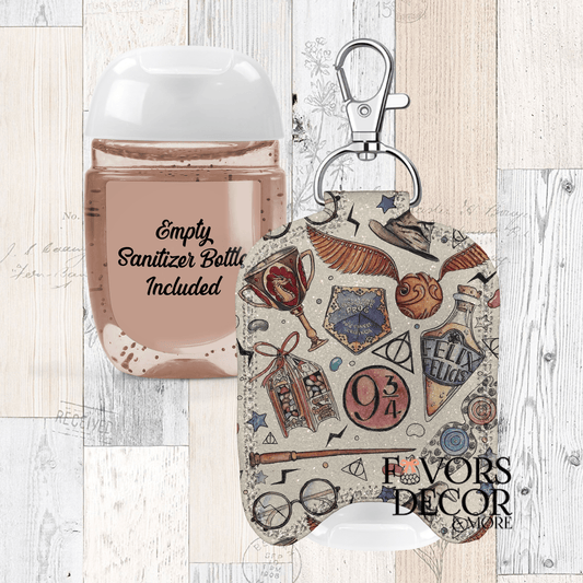 Hand Sanitizer Holder – Custom Printed Glitter Fabric Includes Empty Bottle - Favors Decor and More