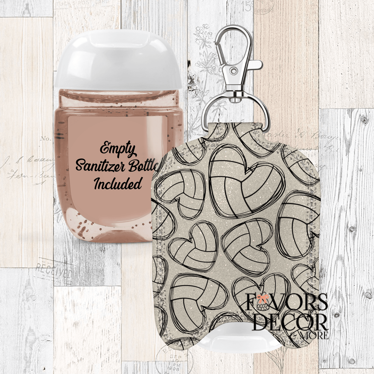 Hand Sanitizer Holder – Custom Printed Glitter Fabric Includes Empty Bottle - Favors Decor and More