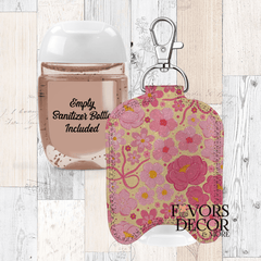Hand Sanitizer Holder – Custom Printed Glitter Fabric Includes Empty Bottle - Favors Decor and More