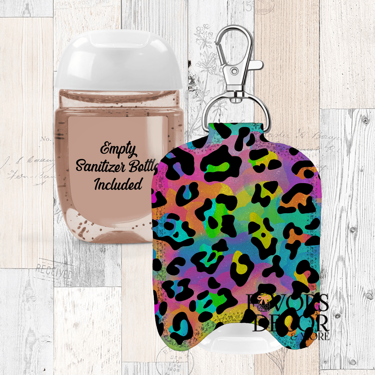 Hand Sanitizer Holder – Custom Printed Glitter Fabric Includes Empty Bottle - Favors Decor and More