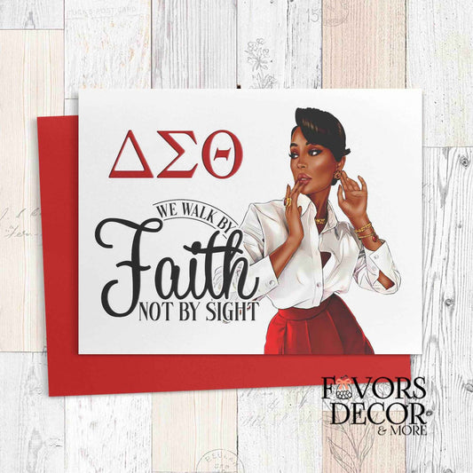 Greeting Cards – Delta Sigma Theta Walk by Faith Not by Sight – Sorority Card with Red Envelop - Favors Decor and More