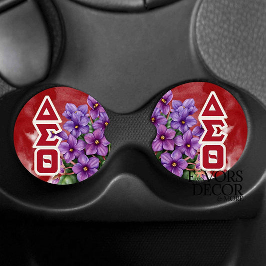 Car Coasters - Delta Sigma Theta | African Violets and Greek Letters - Favors Decor and More