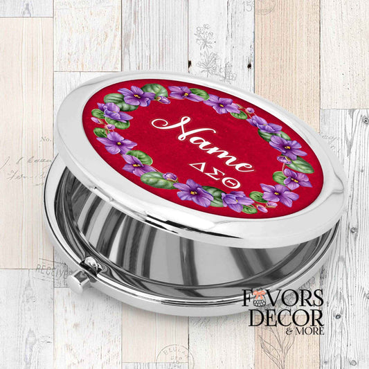 Compact Mirror - Delta Sigma Theta Sorority | African Violets Wreath Personalized - Favors Decor and More