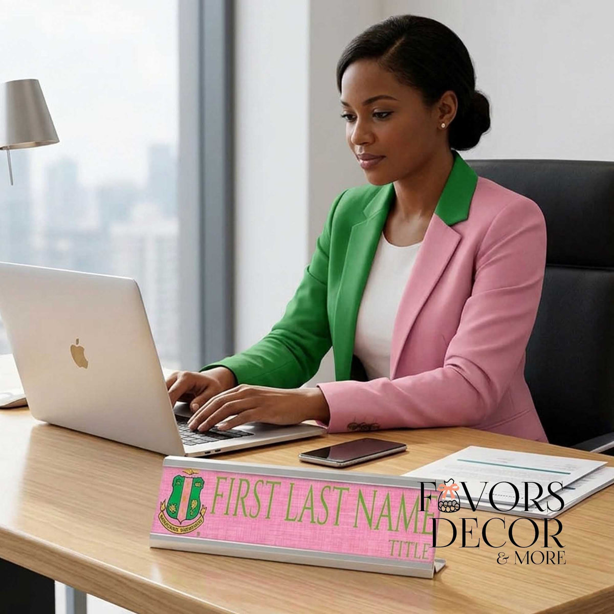 Desk Name Plate | Alpha Kappa Alpha Personalized Sorority Desk Nameplate - Favors Decor and More