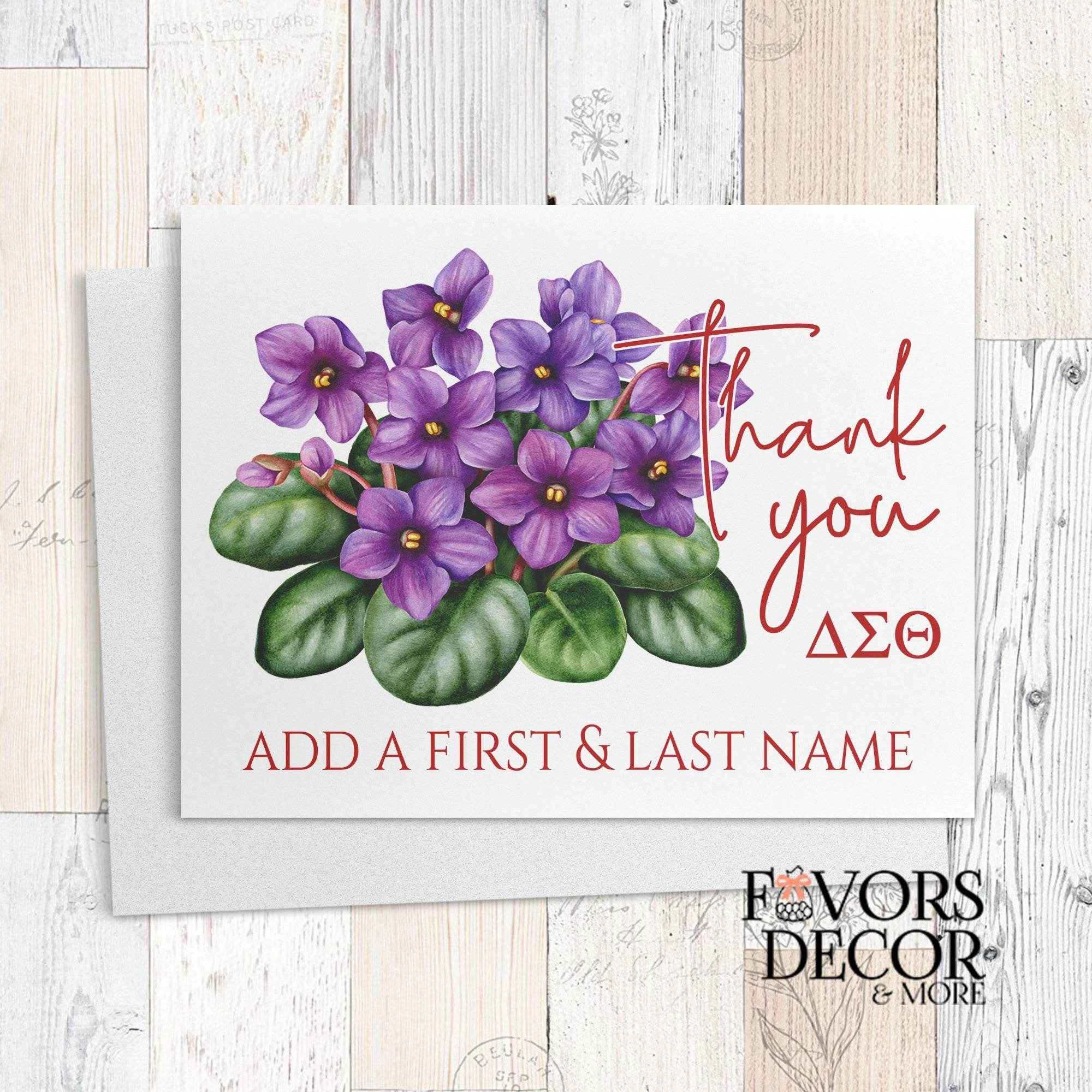 Greeting Cards - Delta Sigma Theta - Personalized Thank You African Violets - Favors Decor and More
