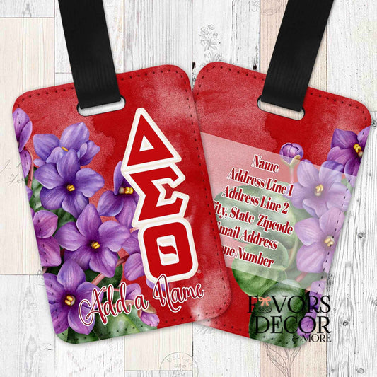 Luggage Tag - Delta Sigma Theta Sorority | African Violets and Greek Letters Personalized - Favors Decor and More
